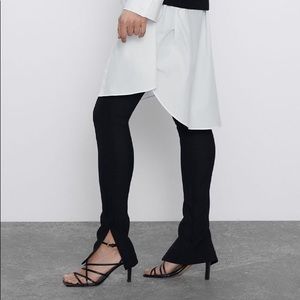 Zara Ribbed Black Leggings with Side Slits/Vents
